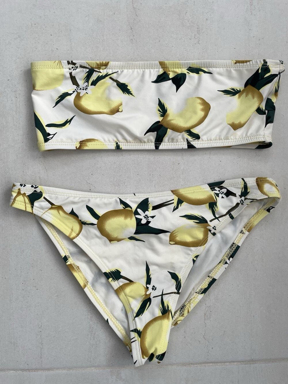 Dippin Daisys Swim Bandeau Bikini Lemon Floral Print Swimsuit Beach